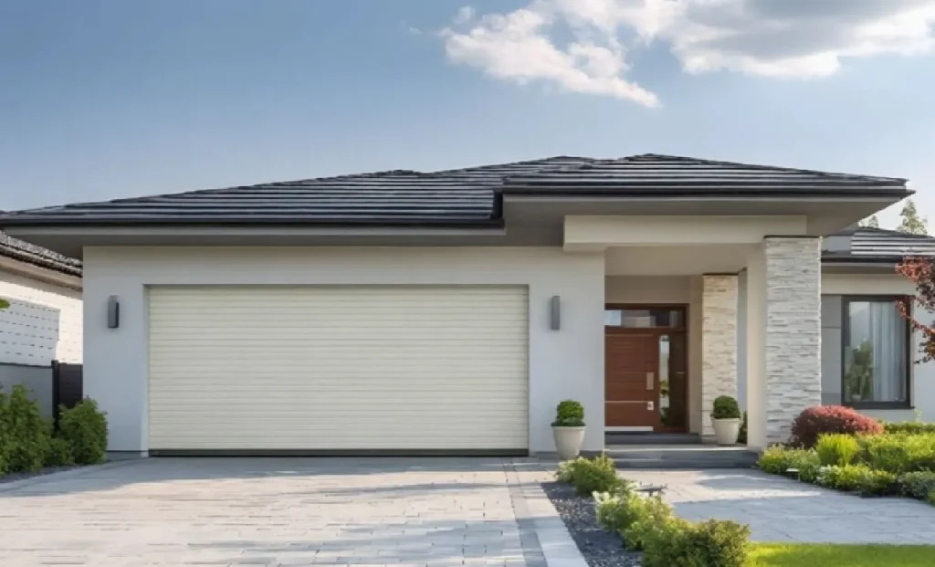 Cream Roll-A-Door Secure roller garage door on a single storey home